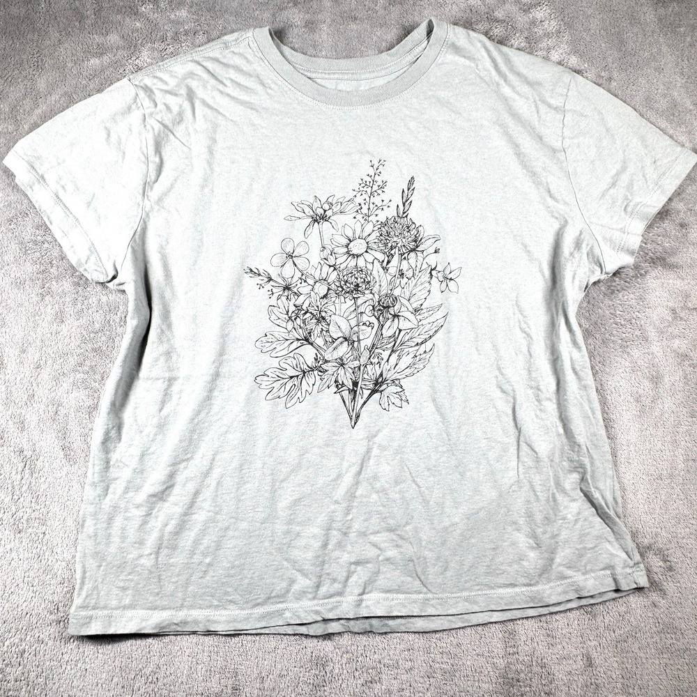 Doe Floral Green Graphic T-Shirt Short Sleeve Women's Size 2X Garden Cottage